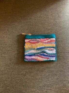 Erin Condren Teal Beaded Multicolor Coin Wallet